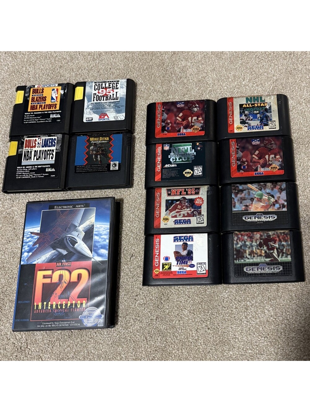 Lot of 13 Sega Genesis Games NFL College Football NBA Playoffs F22 Interceptor